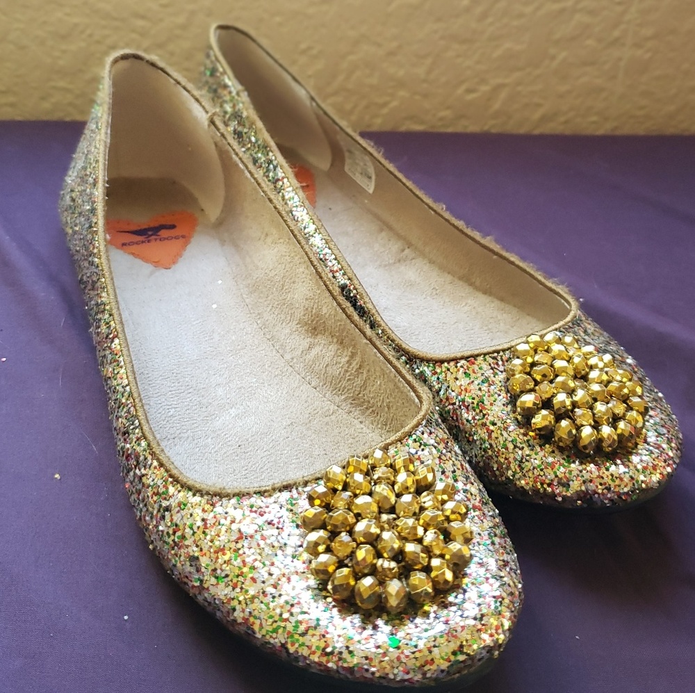 Rocket Dog Gold Multicolored Glitter Flats